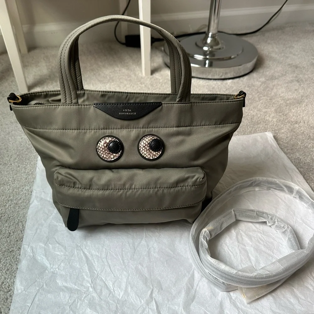Anya Hindmarch Snake Print Eyes Mini Crossbody Tote in Grey - Picture 1 of 4